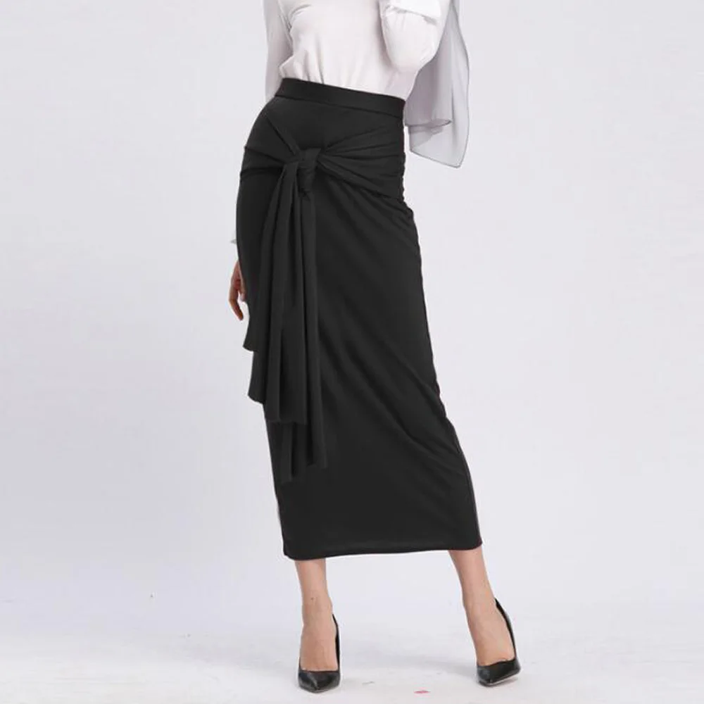 Мусульманская длинная юбка Женская высокая талия Макси Дубай Bodycon Карандаш юбки