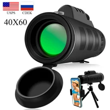 Telescope Monocular 40X60 Zoom Monocular Binoculars Clear Weak Night Vision Pocket Telescope with SmartPhone Holder for Camping