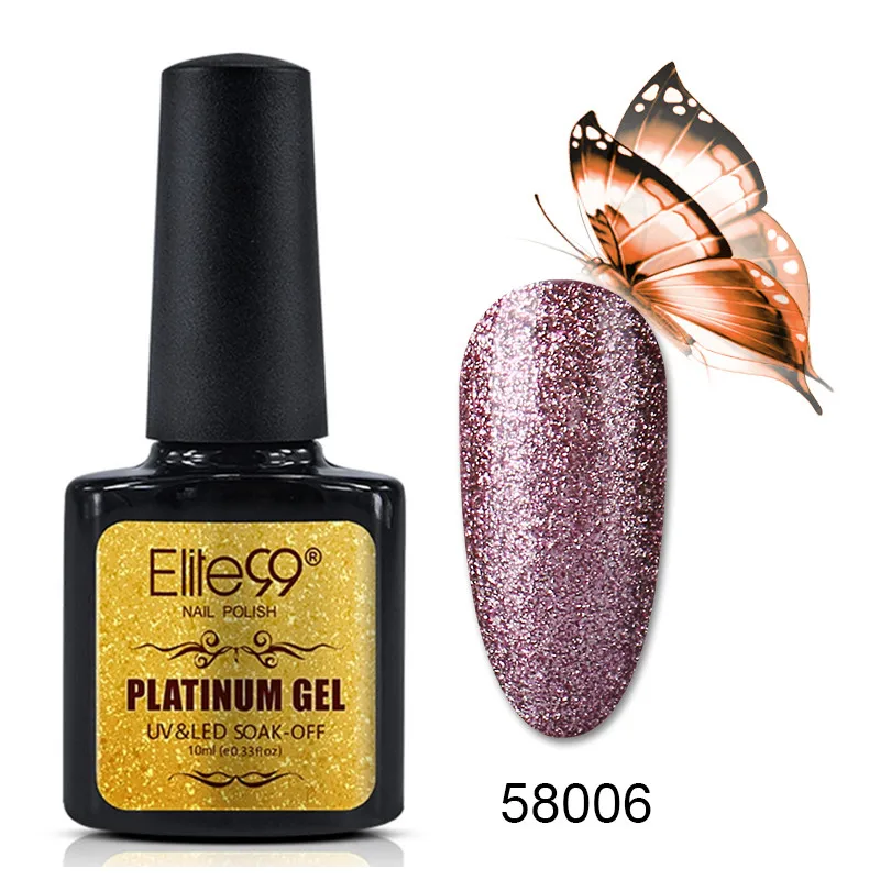 Elite99 10 мл Блестящий Гель-лак для ногтей замочить от платины Nails Art Gellak UV цвета верхнее Базовое покрытие праймер Полупостоянный УФ-лак - Цвет: 58006