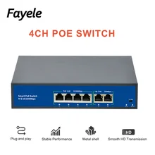Стандарт безопасности DC48V 4CH 4 порта POE коммутатор 15,4 Вт/30 Вт IEEE 802.3af/802.3at 78 Вт для CCTV POE ip-камера расстояние 250 м