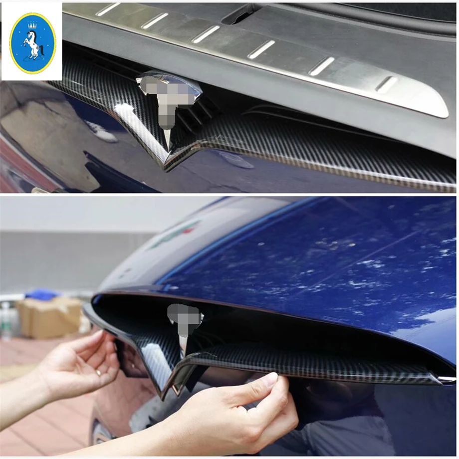 

Yimaautotrims Auto Accessory Front Grill Grille Around Hoods Panel Cover Trim Fit For Tesla Model X 2017 - 2020 Carbon Fiber ABS