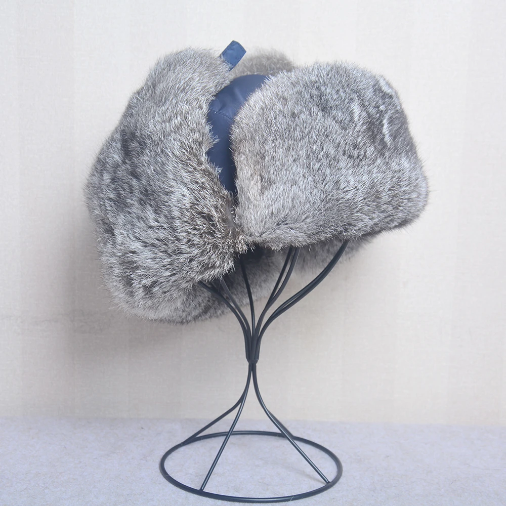 Winter Hat Fur Hat Earflap Hat Thick Warm Bomber Hat Men Real Rabbit Fur Earflap Trapper Outdoor Russian Cap Male Plus Size Winter Hats Ski Russian Hat winter hat,fur hat,earflap hat