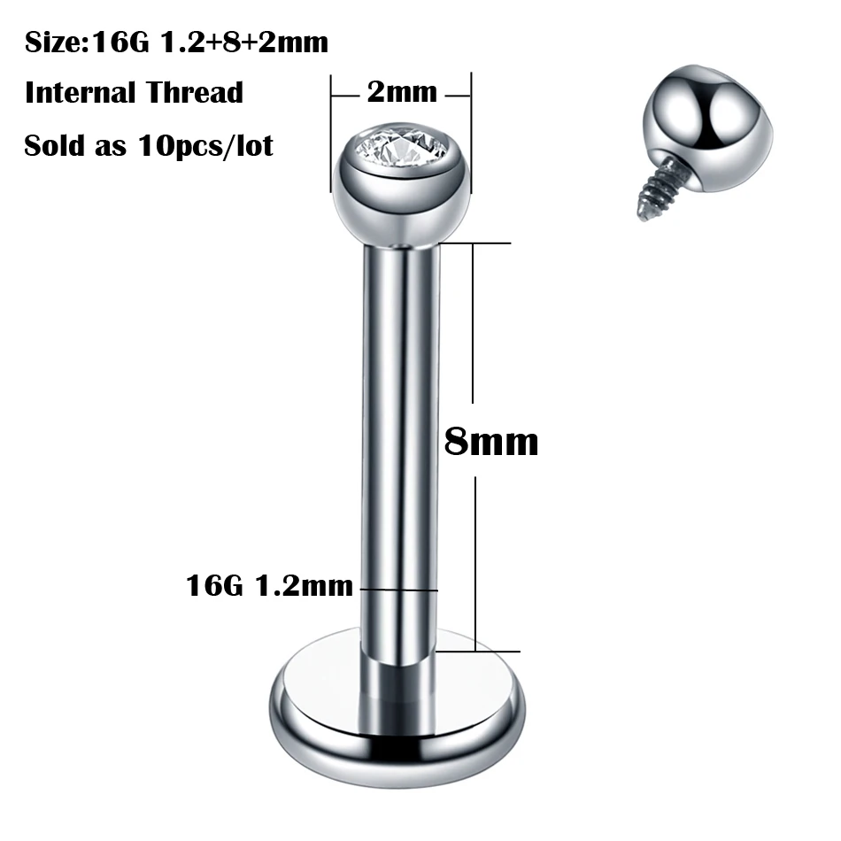 10Pcs/20Pcs/50Pcs G23 Titanium Labret Piercing Internal & External Design Lip Piercing Labret Stud Cartilage Helix piercing jewelry body piercing earrings ear piercing jewelry metal jewelry body piercing jewelry body jewelry