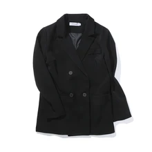 Свободный двубортный черный женский Блейзер Куртки с карманами Женские Ретро-костюмы Пальто Feminino блейзеры верхняя одежда высокого качества WB27