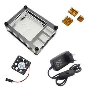 

Newest 9 Layers Case for Raspberry Pi 4 Model B with heat sink and power line type-c interface EU Power Charger