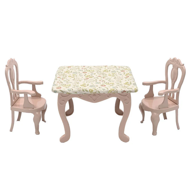 1:6 Dollhouse Miniature Items Mini Nordic Iron Square Table and Chair Set Model for Dollhouse Furniture Decoration Accessories