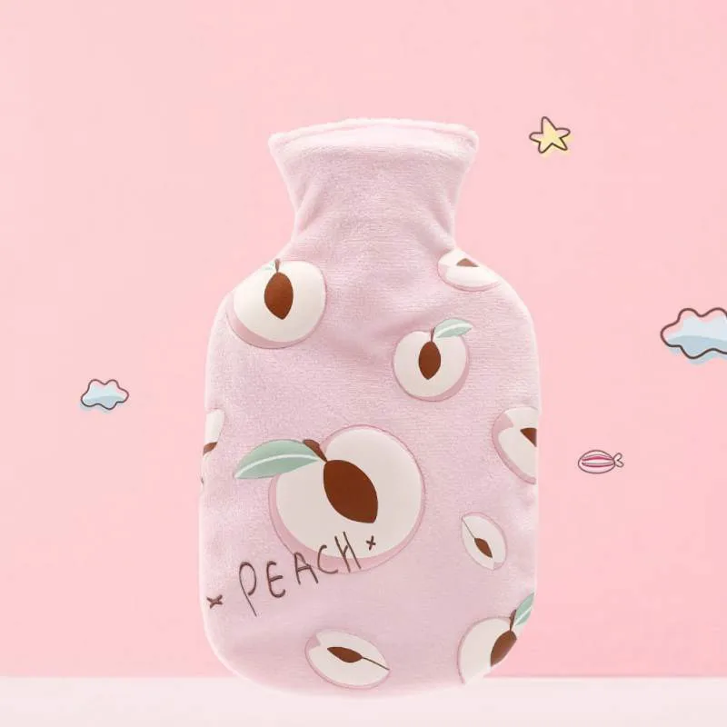 Бутылка для горячей воды с фруктовым узором, резиновая бутылка для горячей воды с плюшевой крышкой, впрыска воды, ручная грелка, портативные сумки для горячей воды