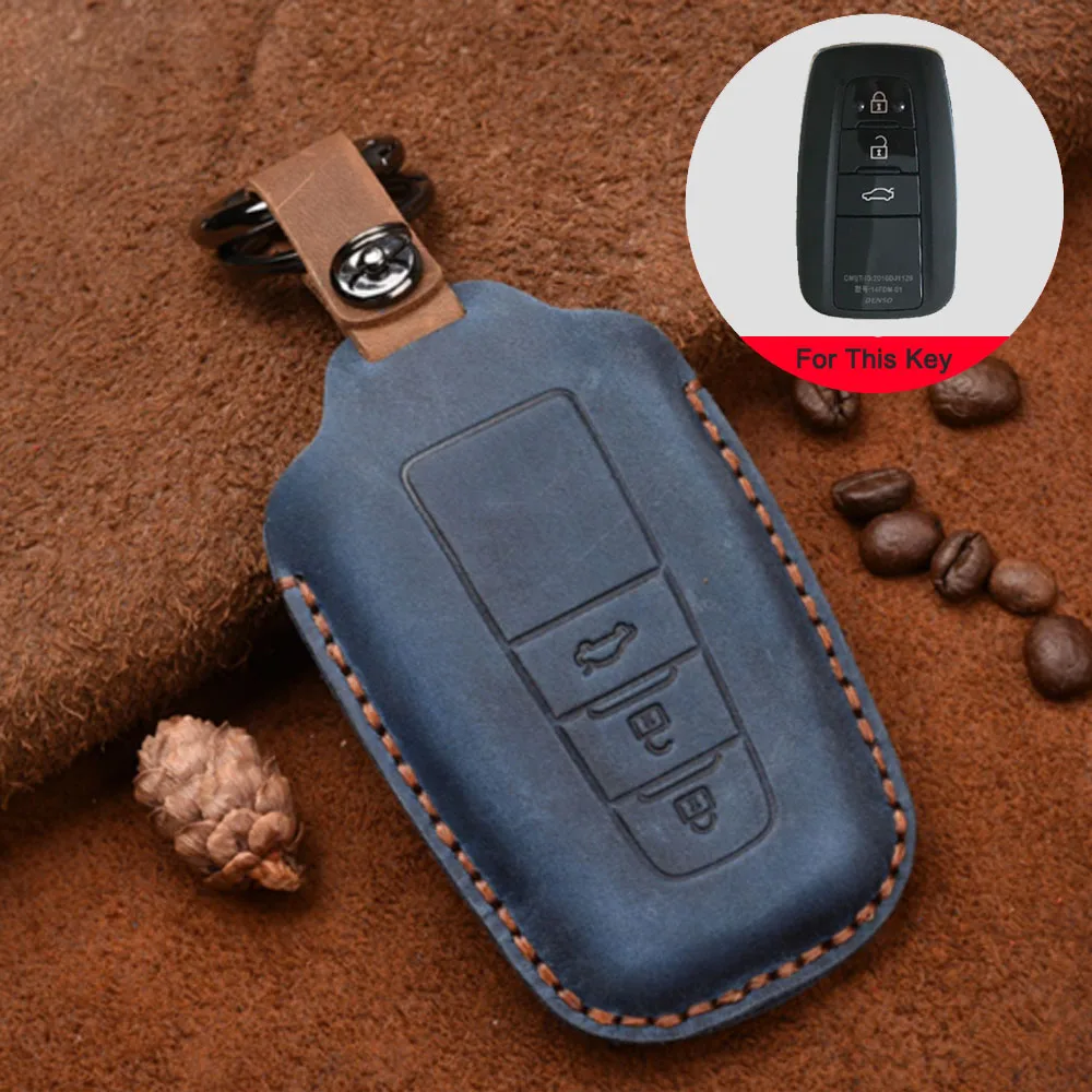 Funda de cuero de vaca para llave de coche, carcasa sin llave de 3 botones para Toyota Camry CHR Prius Corolla RAV4 Prado 2017 2018 2019, llavero de casa|Carcasa llave para coche| - AliExpress