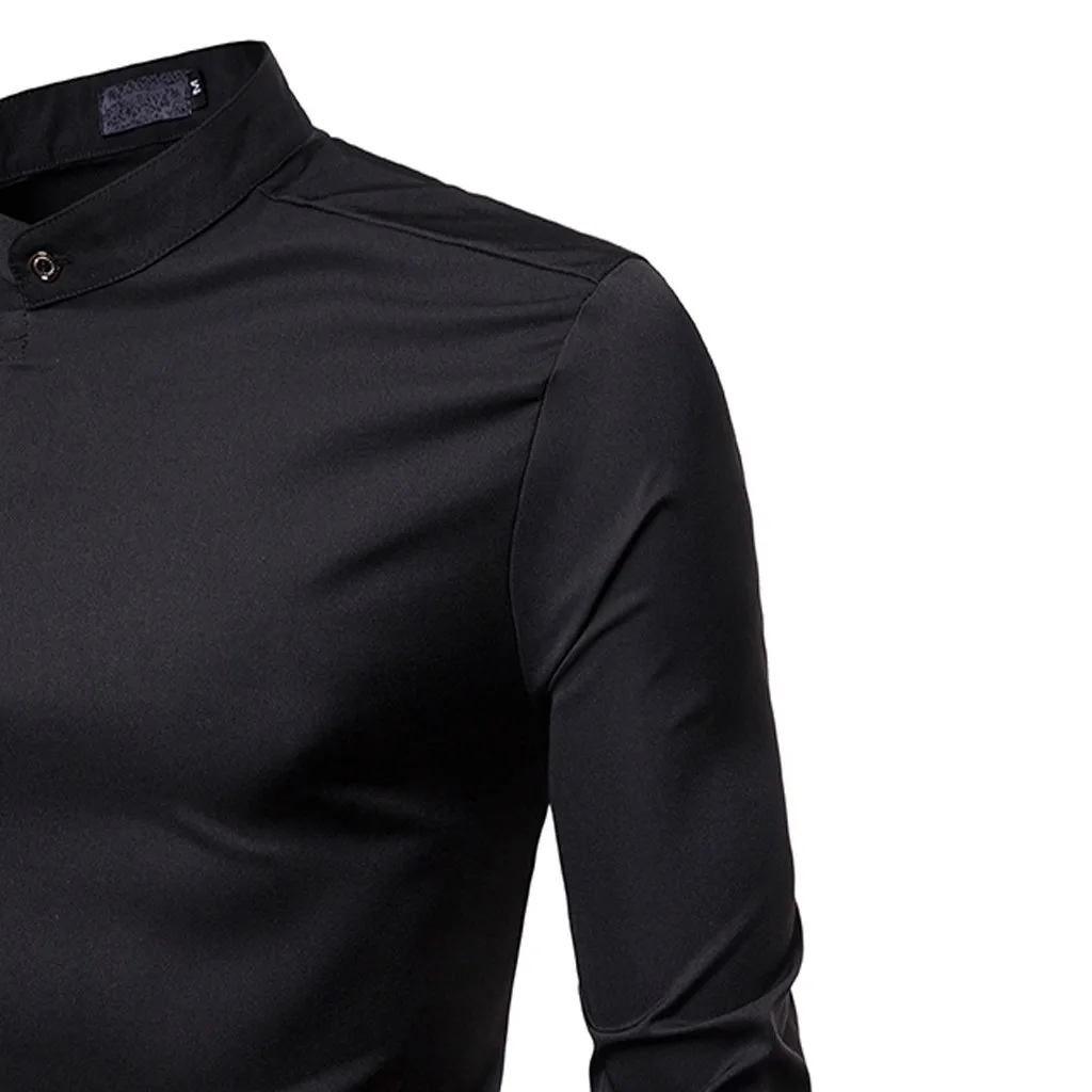 Высококачественная Мужская рубашка с длинными рукавами сплошного цвета с кнопками Повседневная рубашка Топ Блузка приталенная Мужская рубашка в деловом стиле бренд#45