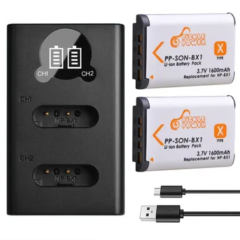 

2pcs 1600mAh NP-BX1 NP BX1 Battery & LED Dual Charger for Sony NP M8 DSC RX1 RX1 II RX100 M3 M2 RX1R WX300 HX300 HX400 HX50 HX60
