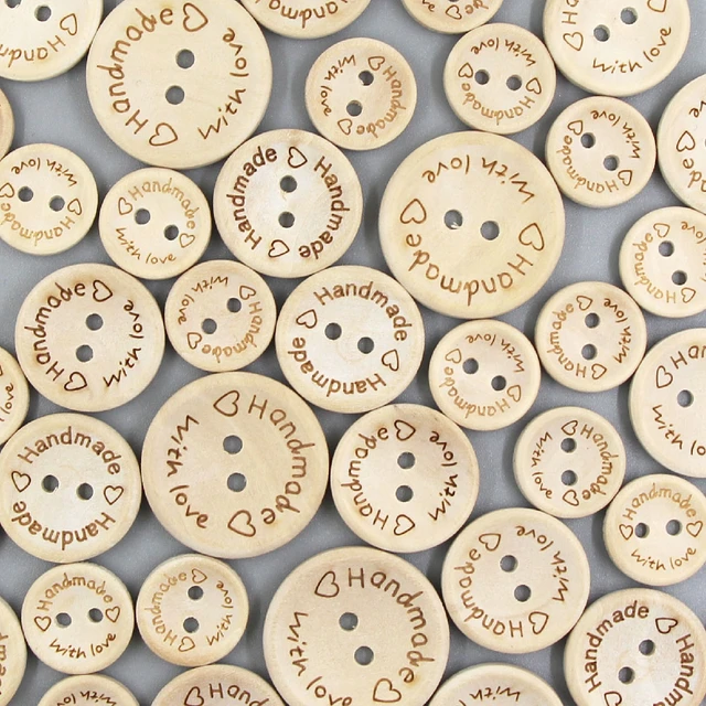 Wood Sewing Buttons Scrapbooking Handmade  Wooden Buttons Handmade Love  20mm - 50pcs - Aliexpress