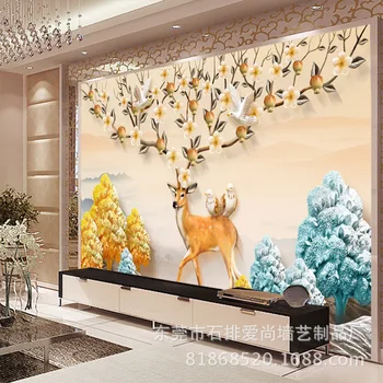 

Sika Deer Home Wall Stickers Living Room Television Background Wall Adhesive Paper Library Office Flowers and Birds Stickers Wal