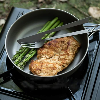 

3 in 1 Titanium Tableware Set Spoon Dinner Cutter Fork Camping Picnic Home Kitchen Bar Supplies FP8