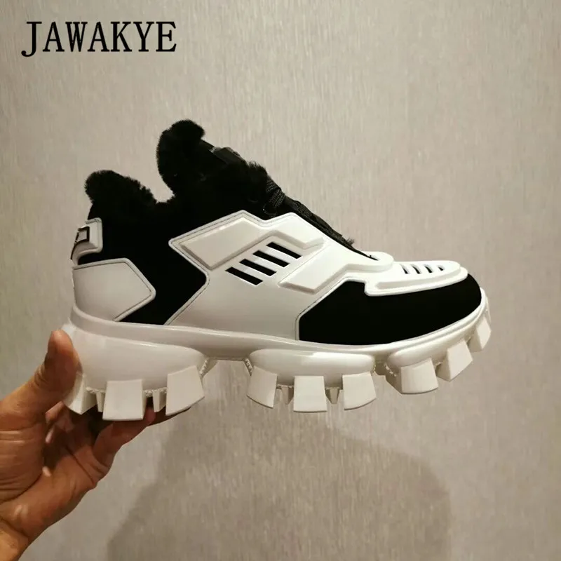 Winter Mountain Trainers Boots Mixed Color Lace Up Platform Shoes Woman Round Toe Runway Sneakers Warm Plush Casual Snow Boots