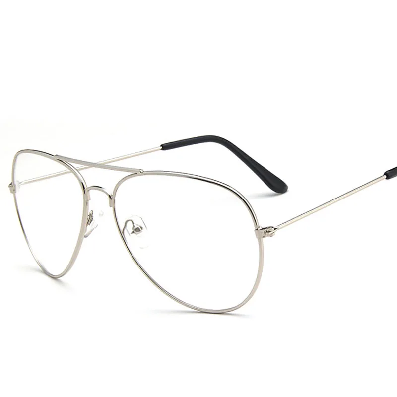 Классический прозрачный очки пилота оправа женские металлические оптические очки мужские очки винтажные поддельные очки oculos de grau - Цвет оправы: Серебристый