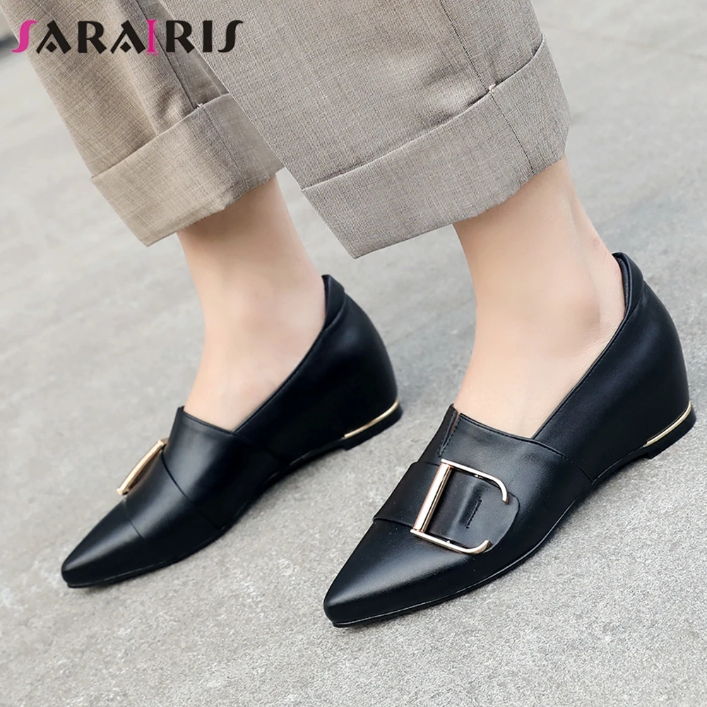 

SARAIRIS Comfort Height Increasing Pumps Office Pointed Toe Pumps Women 2020 New Spring Elegant Buckle Decorating Shoes Woman