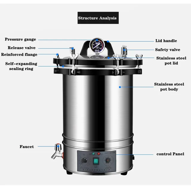 DE TODO Y MAS Esterilizador Autoclave Vapor Presión Acero Inoxidable 8L  DETODOYMAS