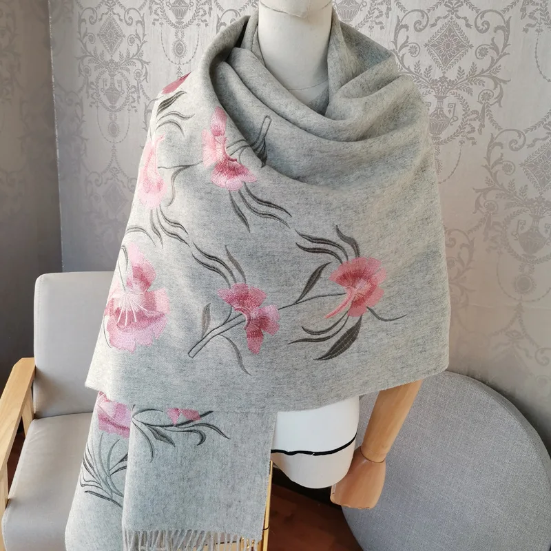 Pattern 2 Gray 350 г плотный шерстяной шарф-палантин шаль Обертывания пончо женский зимний шарф 200x70 см - Цвет: Pattern 2 Gray