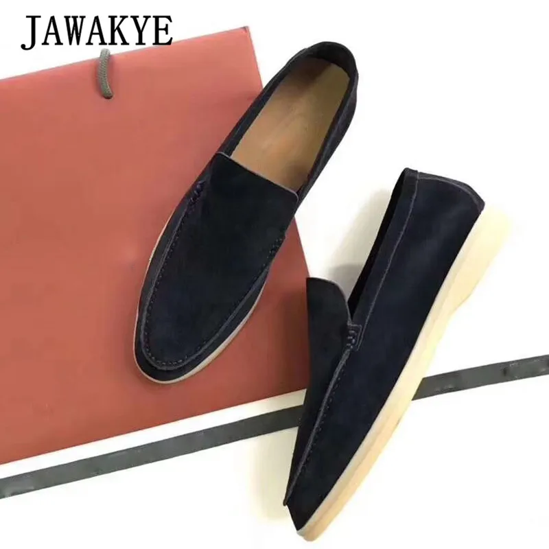 black suede Новинка; женские замшевые лоферы из натуральной кожи; Повседневная обувь без застежки с круглым носком; удобная бежевая женская обувь для прогулок - Цвет: black suede