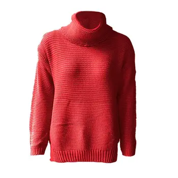 

2019 Women Sweater Casual Loose Turtleneck Side Slit Solid Long Sleeve Knit Pullover Sweater
