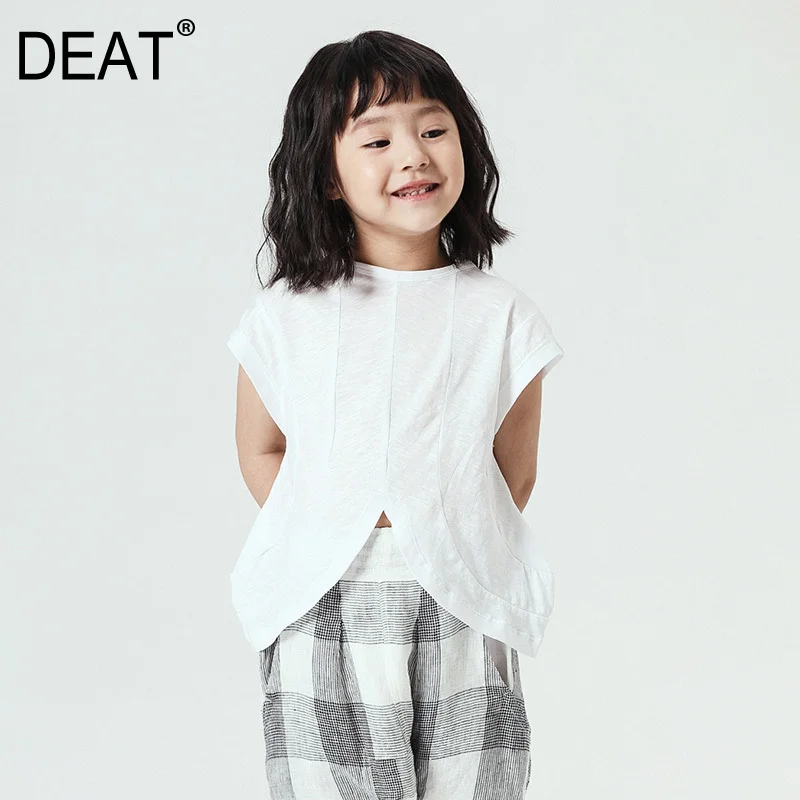 

[DEAT] Child Unisex Loose Fit Irregular Leisure T-shirt New Round Neck Short Sleeve Fashion Tide Spring Autumn 2020 13F052