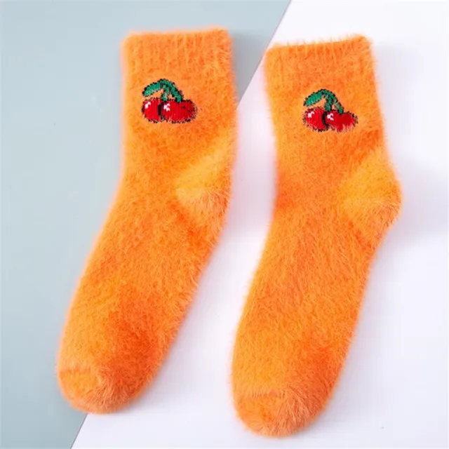 1 pairs women thermal fluffy socks autumn-winter new year socks girls and woman's new fashion warm avocado cherry eggplant socks Orange