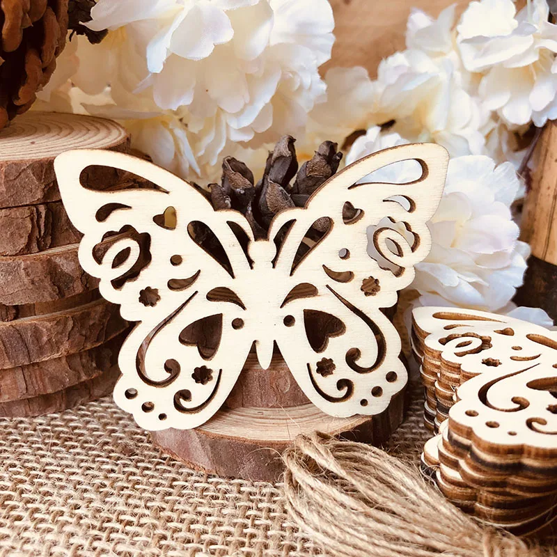 10pcs Cute Butterfly Shape Wood Gift Tag Creative Laser Cut Wooden Bookmarks Decoration Stationery Office Supplies