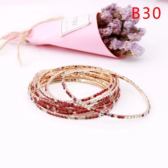 B30 10 шт./лот, модные ювелирные изделия, стразы, растягивающиеся браслеты, диаметр 5 см, яркие блестящие аксессуары для девочек, подарок ручной работы, сделай сам - Окраска металла: B30