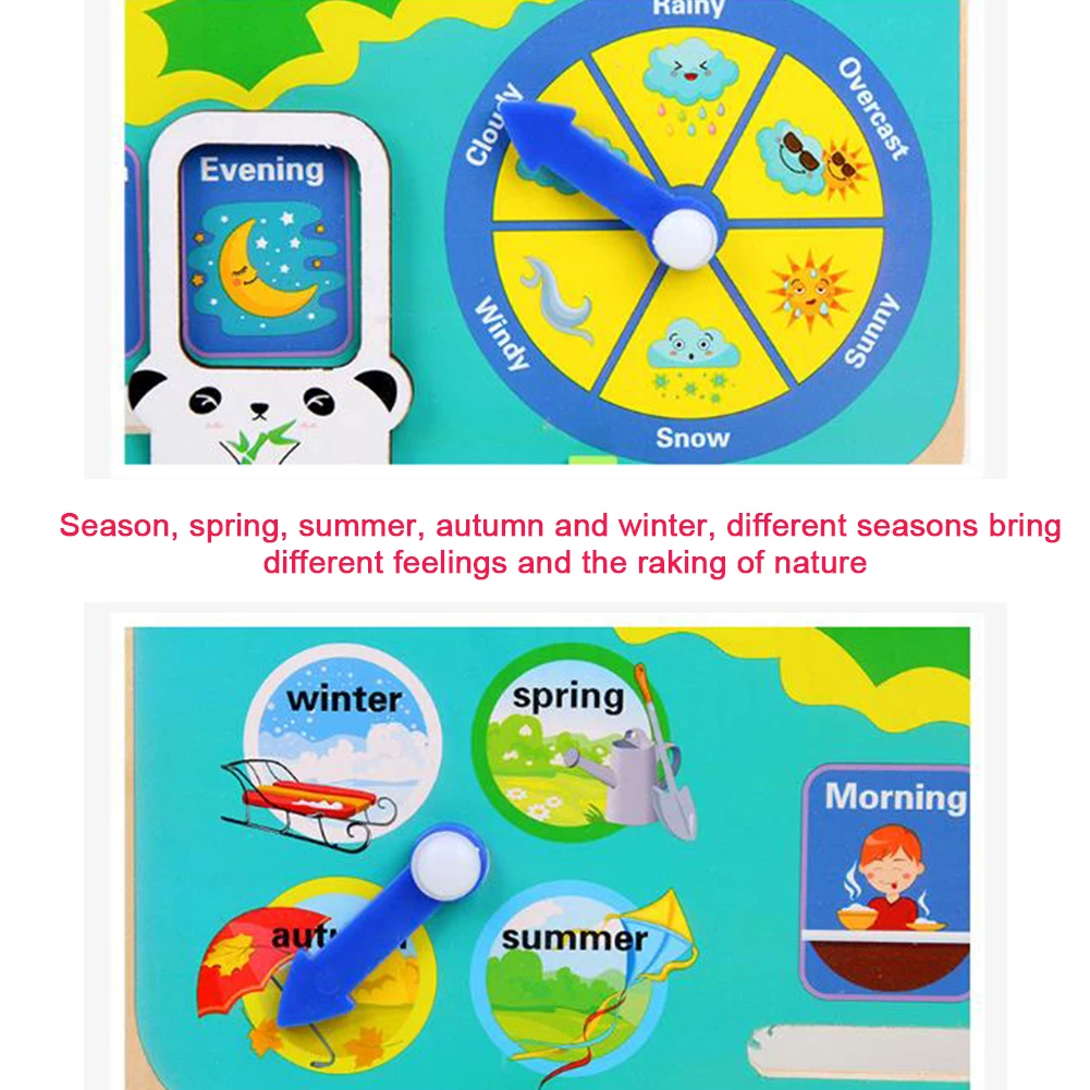Develop Cognition Multifunctional Calendar Clock For Kids Home Kindergarten Chamfered Wooden Learning Early Education Toy