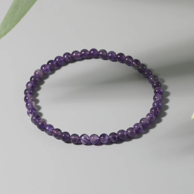 Stone Bead Bracelet 4MM Mini Amethyst Beads Bracelet Energy Bracelets Tiny Natural Stone Statement Charm Beaded Couples Bracelets