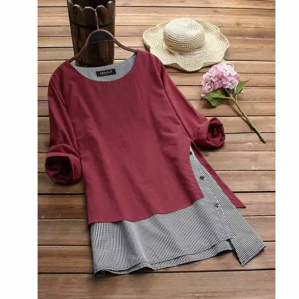 Красный Большие размеры, Boho, унисекс, для мужчин и женщин, с длинными рукавами, кафтан, мешковатая блузка, рубашка, топы женские, лето, осень, Повседневная Туника, большой размер M-3XL - Цвет: Красный