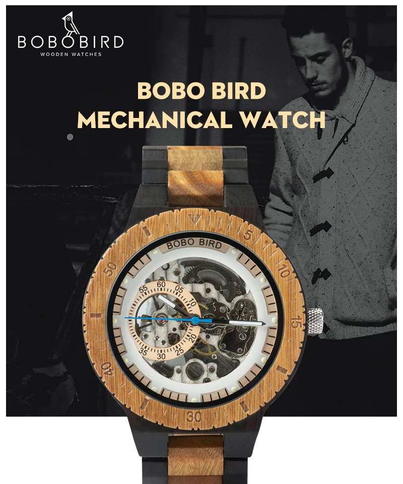 BOBO BIRD мужские часы автоматические механические наручные часы многофункциональные деревянные часы relogio masculino-деревянная коробка для часов C-gR05