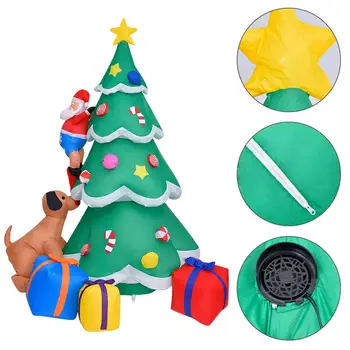 

2.1m PVC Inflatable Spree Christmas Tree Inflatable Doll Dog Biting Climbing Tree Santa Claus Xmas Decoration With LED Lights
