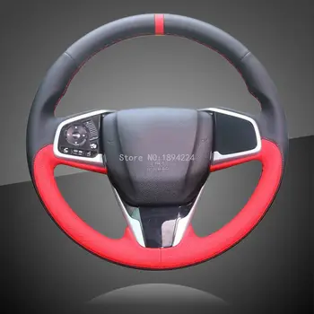 

Interior Hand Sewing Red Leather Car Steering Wheel Covers For Honda Civic 10