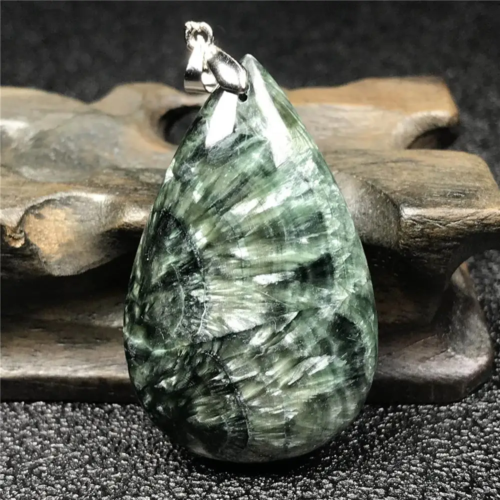 Натуральный зеленый Seraphinite кулон для женщин Для Мужчин 45x28x10 мм капли воды бусины ожерелье со стразами из драгоценного камня кулон ювелирные изделия AAAAA
