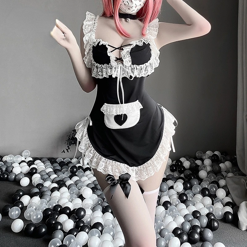 Аниме Горничная Косплей наряд для женщин Kawaii сексуальные костюмы без рукавов