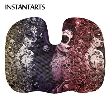 

INSTANTARTS Gradient Poppy Floral Skull Day of the Dead Pattern Memory Foam Seat Cushion Fashion Car Seat Cushion for Car Soft