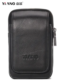 

Real Leather Men's Belt Bag 5/6 Inch Cell Phone Pouch Designer Cowhide Fanny Pack Small Money Purse Bum Bags Male Waist Bag Hook