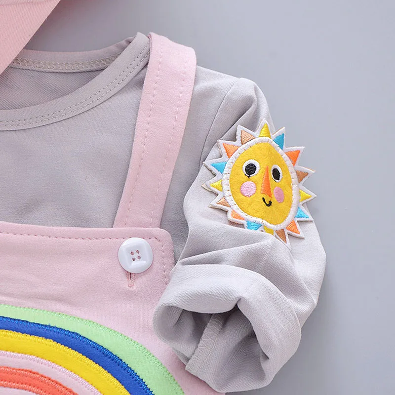 Детский Радужный топ с длинными рукавами для маленьких девочек; комбинезон; комплект одежды из 2 предметов