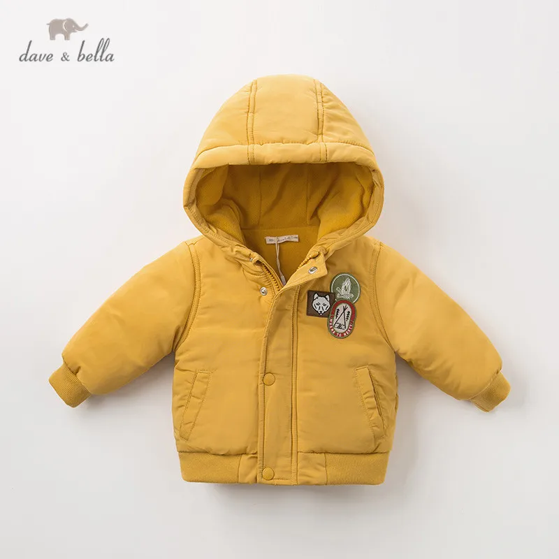 DBA10888 dave bella/осенне-зимняя хлопковая одежда для маленьких мальчиков модная детская верхняя одежда на молнии с капюшоном детское пальто