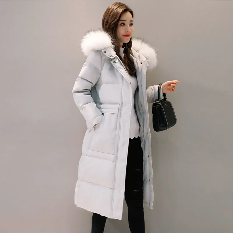 

2019 New Hooded Fur Fashion Parka White Duck Down Jacket Women Goose Feather Coat Long Winter Thick Warm Outerwear Female DD087