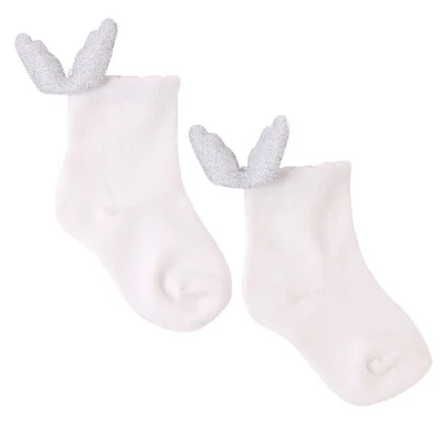 Новые носки для маленьких девочек на осень и зиму хлопковые носки для новорожденных, детские носки-тапочки с крыльями ангела для маленьких мальчиков и девочек подарок для малышей 0-2 лет - Цвет: white