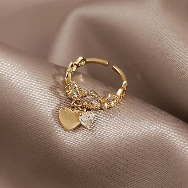 Women Metal Party Trendy Heart Wedding Bands Setting All Compatible Rings For Female Jewelry Fashion finger ring wedding rings ring set couples rings wedding ring gold color rings