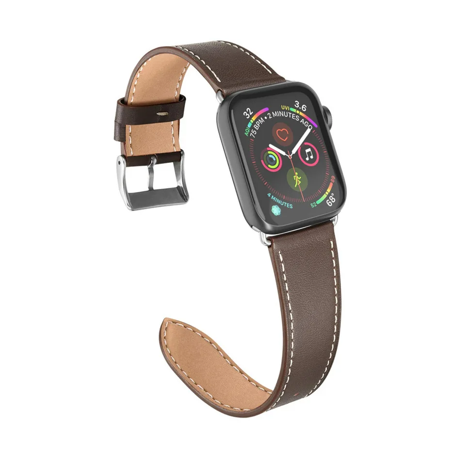 Beige Ремешок из натуральной кожи для Apple Watch 44 мм/40 мм iWatch 42 мм 38 мм Высококачественный текстурированный Браслет Apple watch 5 4 3 2 1 - Цвет ремешка: Beige