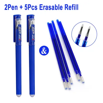 

2+5Pcs/Set Erasable Gel Pen 0.5mm Erasable Pen Refill Rod Bullet Style Blue Black Ink Washable Handle Office School Stationery