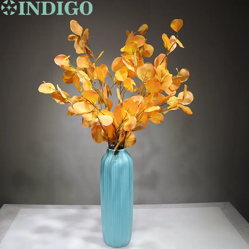 INDIGO-100pcs желтый лист эвкалипта Рождественская стена декоративное искусственное растение Свадебная Цветочная вечеринка