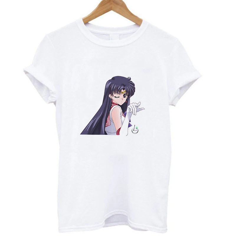 19bk213 S~ XXXL Плюс Размер Женская мода Сейлор Лунная рубашка с круглым вырезом короткий рукав Свободные топы Волшебная Кошка Луна футболка - Цвет: 19bk213