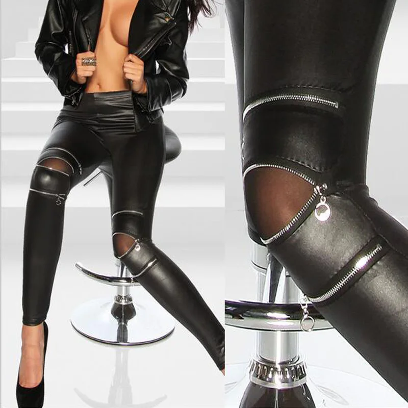 New Style Womens Stretch Faux Leather Pantsbottom High Waisted Faux Leather Pants Zipper Skinny Trousers