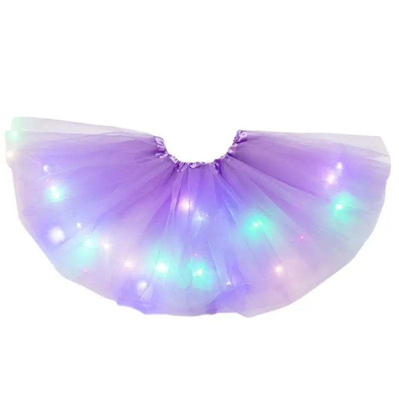 Прямая поставка и для женщин и девочек неоновый светодиодный танцевальная юбка-пачка со складками многослойный тюль светильник короткое платье Nov.20 - Цвет: Light Purple