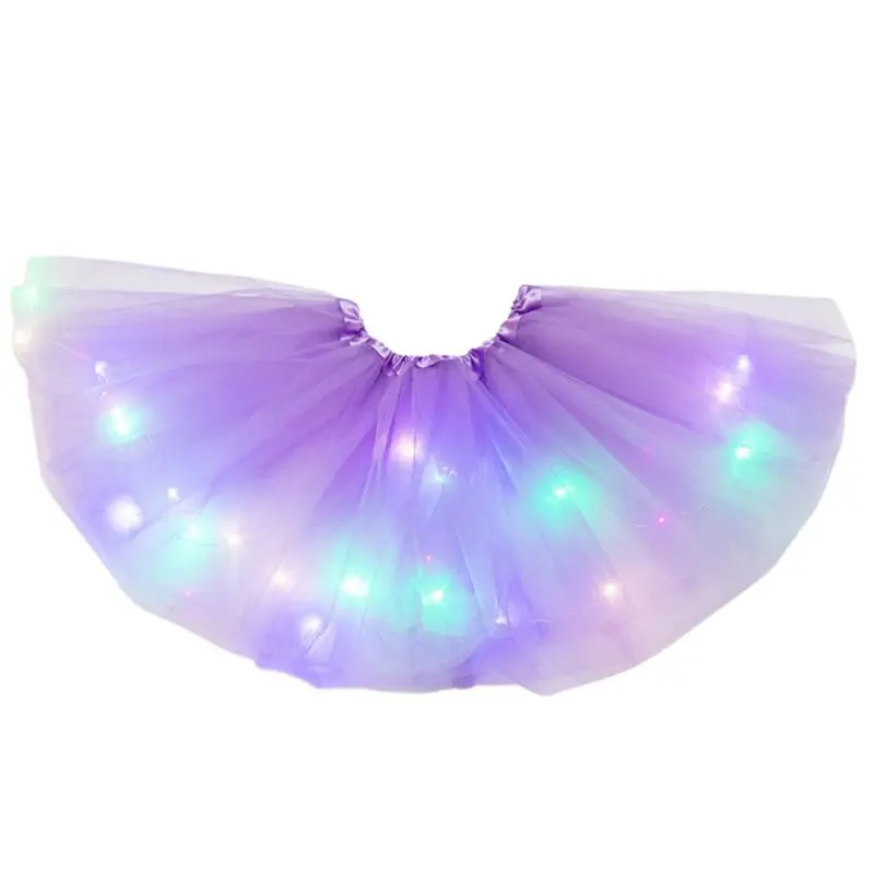 Light Purple Прямая поставка и для женщин и девочек неоновый светодиодный танцевальная юбка-пачка со складками многослойный тюль светильник короткое платье Nov.20 - Цвет: Light Purple